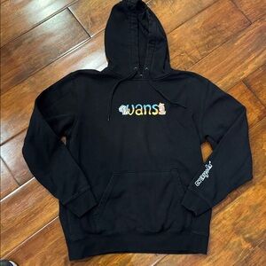 Mens M Vans black Crayola pull over hoodie colorful multiple logos/good cond.